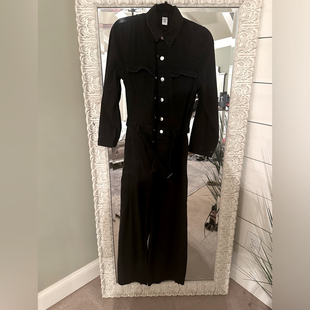 H & M black denim long sleeved jumpsuit